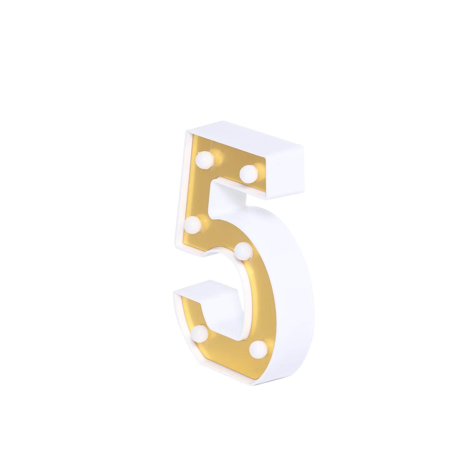 3D Marquee Number 5 Warm White 6 LED Lights Gold - Stylish Light-Up Accent for Events 6