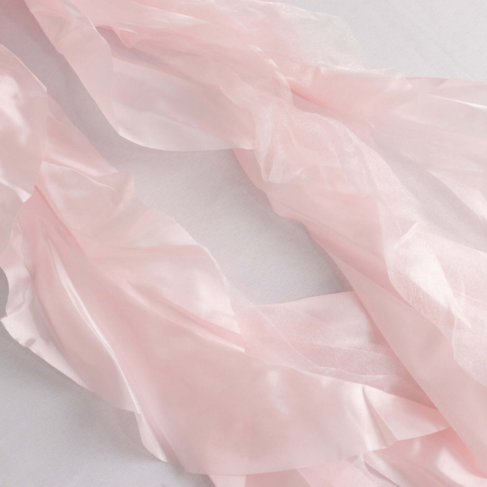 5 Pack Chiffon Satin Chair Sashes Blush - Easy to Install Ruffled Curly Willow