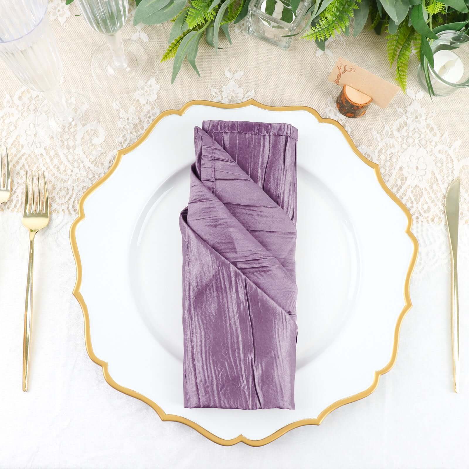 5 Pack Taffeta 20x20 Napkins Violet Amethyst - Accordion Crinkle Dinner Napkins