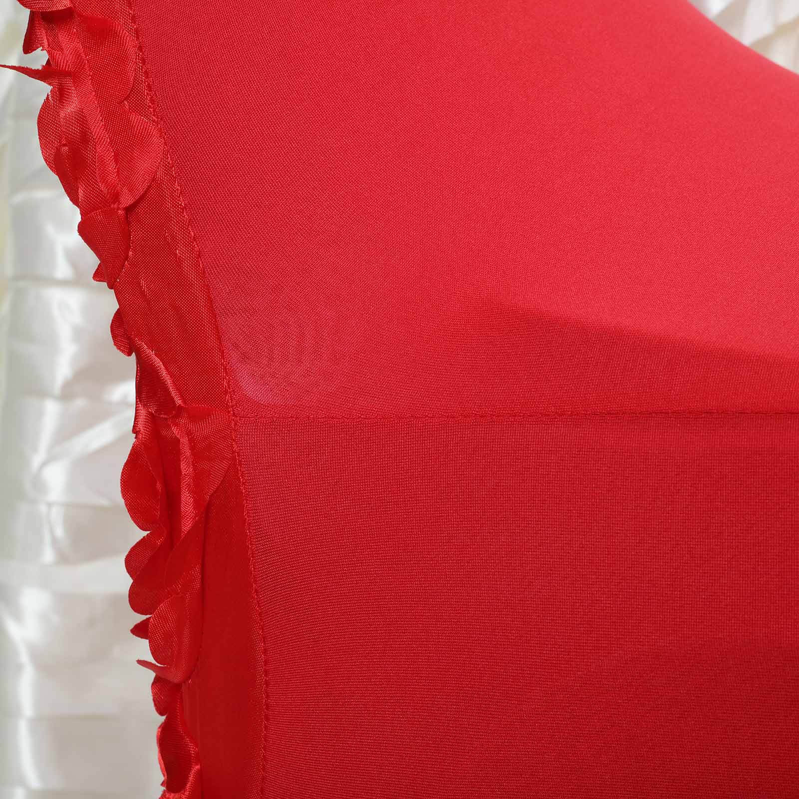 Satin Rosette Chair Cover for Banquet Chairs Red - Stretch Fitted Slip-On Slipcover