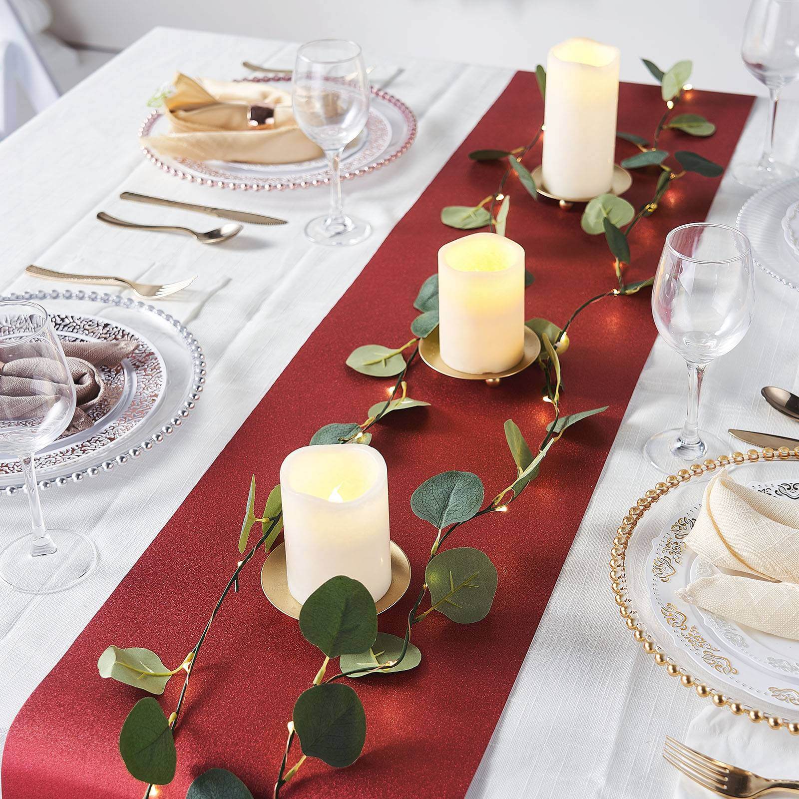 9ft Burgundy Glitzing Glitter Table Runner, Disposable Paper Table Runner