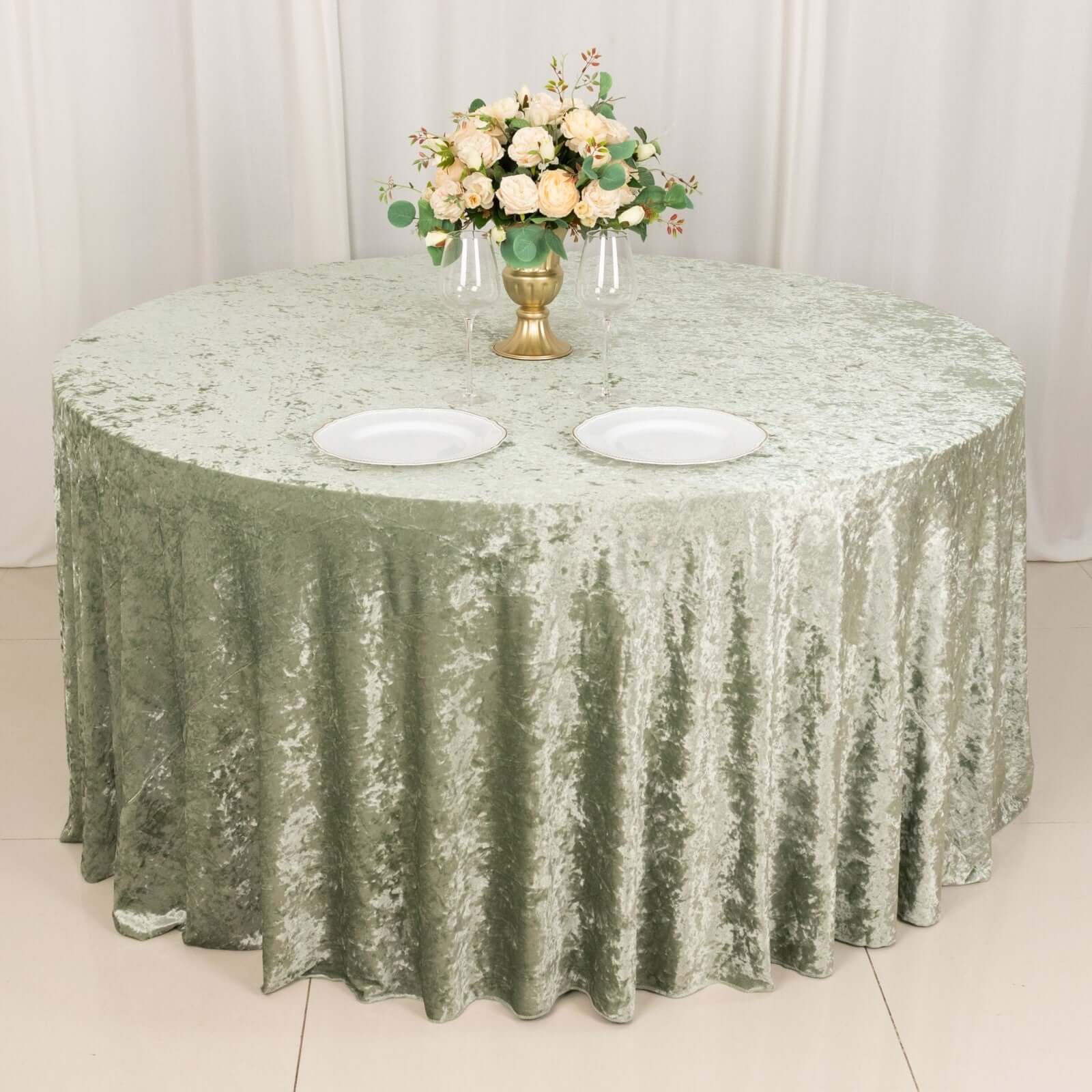 Premium Crushed Velvet 120 Round Tablecloth Sage Green - Reusable Soft & Stylish Seamless Table Cover