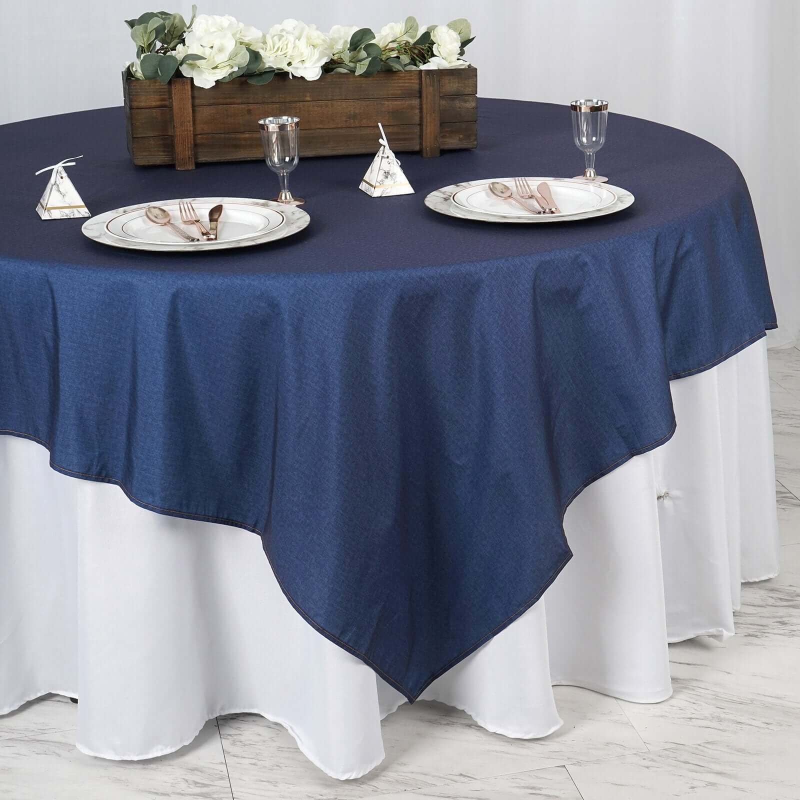 Polyester 85x85 Table Overlay Dark Blue - Faux Denim Table Topper