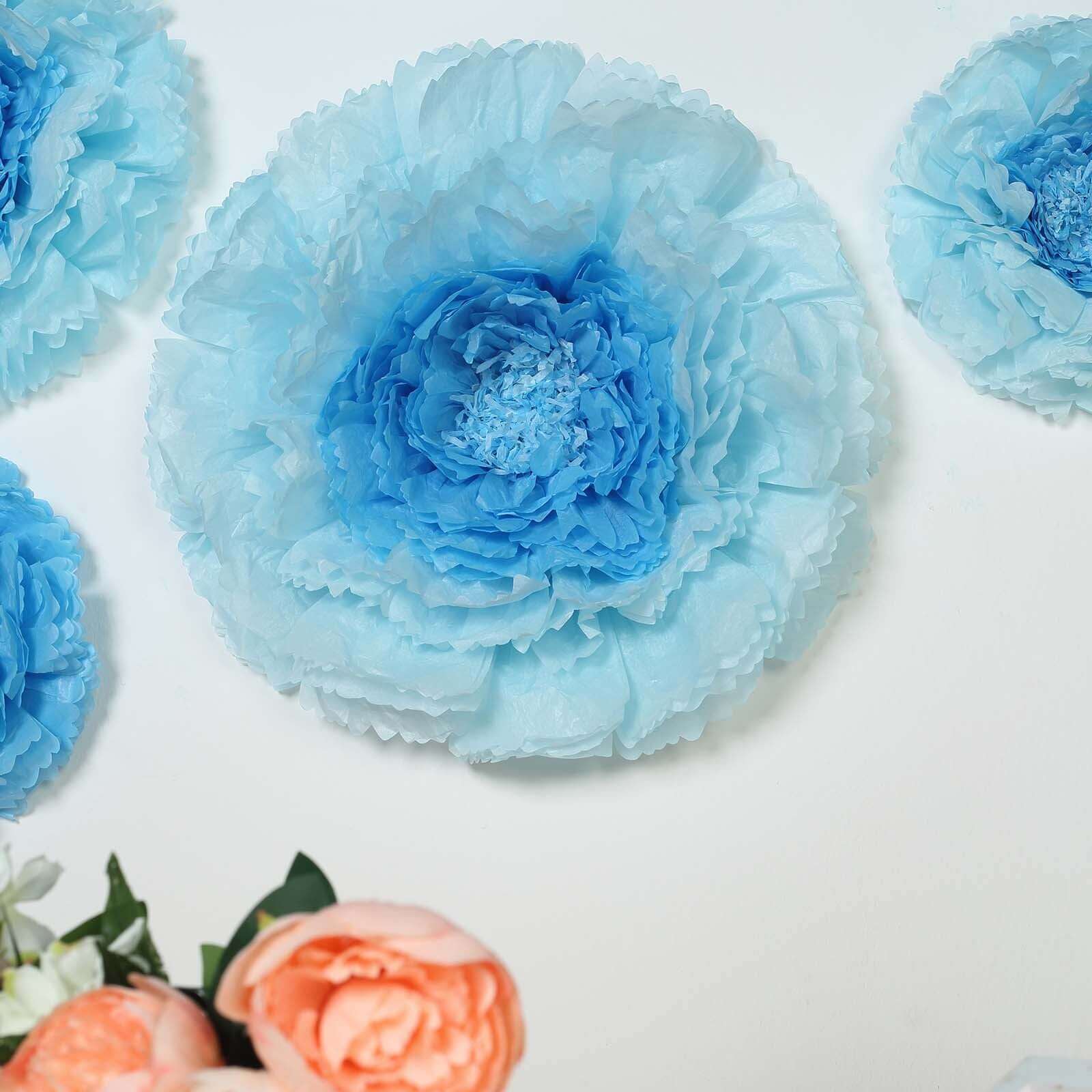 Set of 6 Aqua Blue Giant Carnation 3D Paper Flowers Wall Decor - 12,16,20