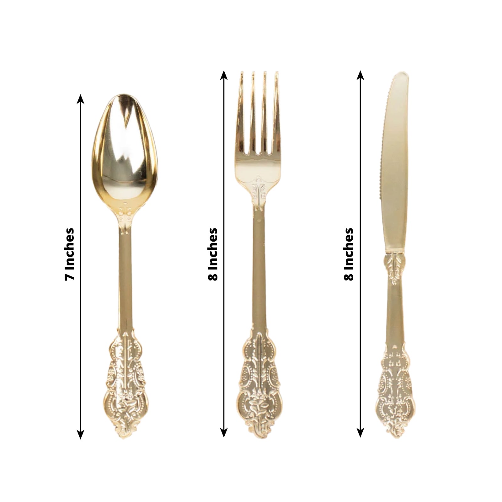 72 Pcs Plastic Silverware Set in Baroque Style Metallic Gold - Heavy Duty Disposable Knife, Fork, and Spoon Set