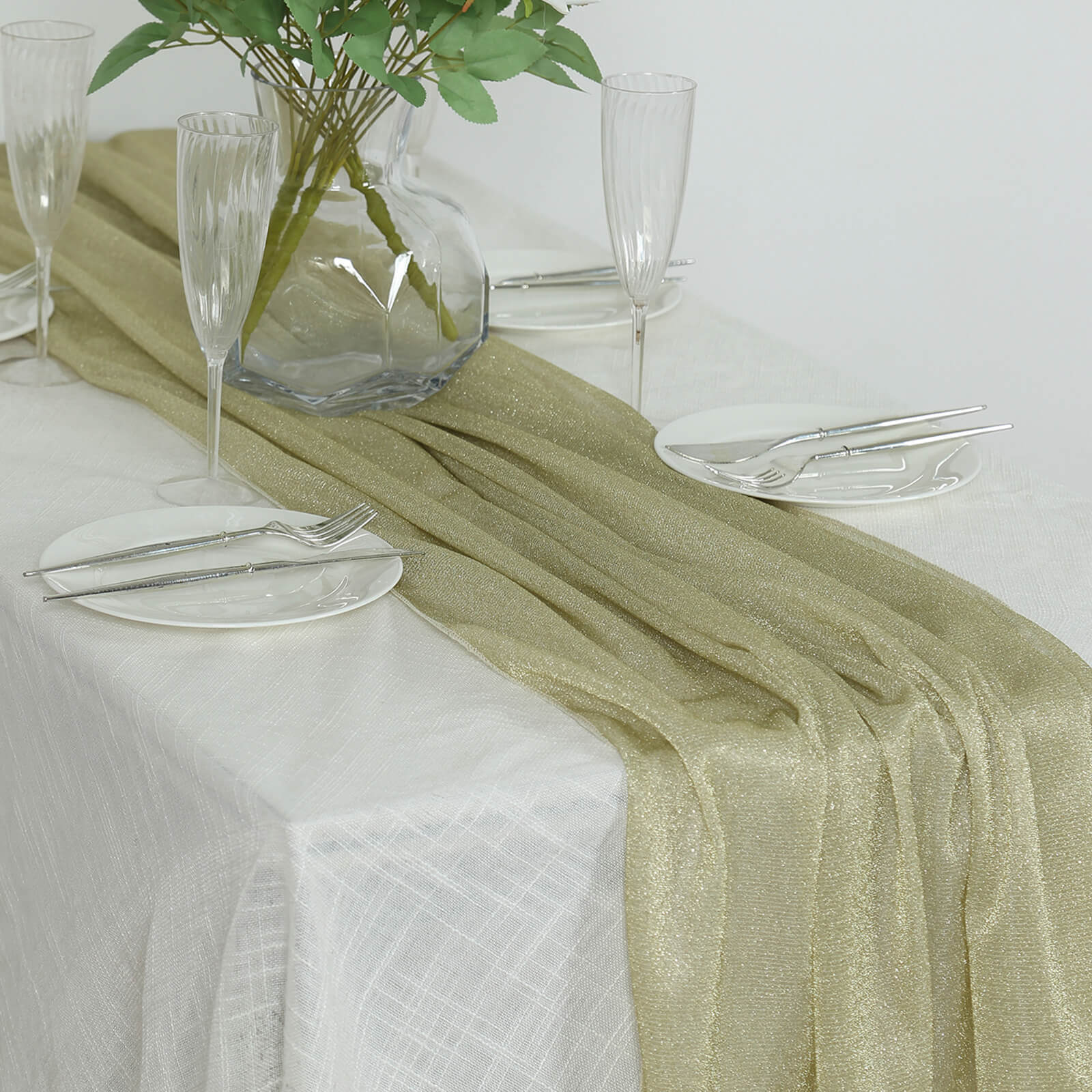 Glitter Gauze 27x120 Table Runner Champagne - Sparkling Reusable Sheer Table Linen