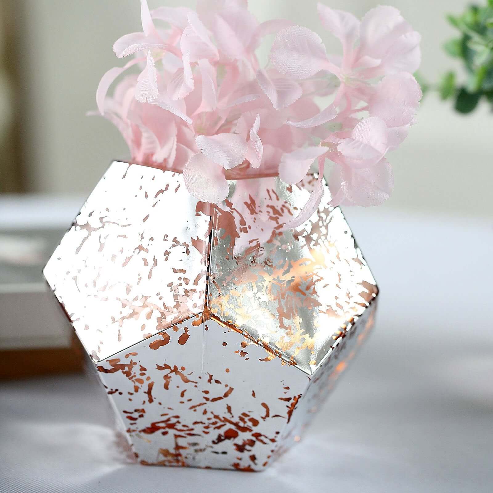 2-Pack Mercury Glass Vases Pentagon Design Silver Rose Gold - Decorative Candle Holder Centerpieces 5