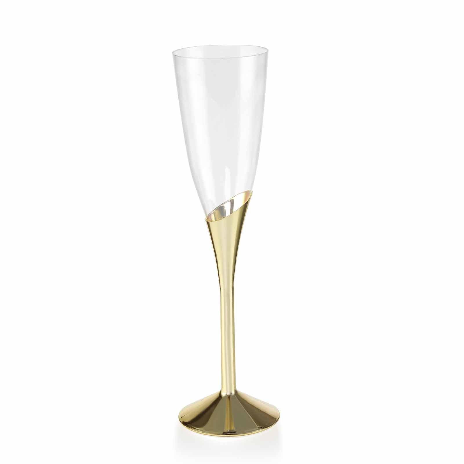 6-Pack Plastic Champagne Flutes Clear/Gold - Stylish Disposable Glasses for Toasts 5oz