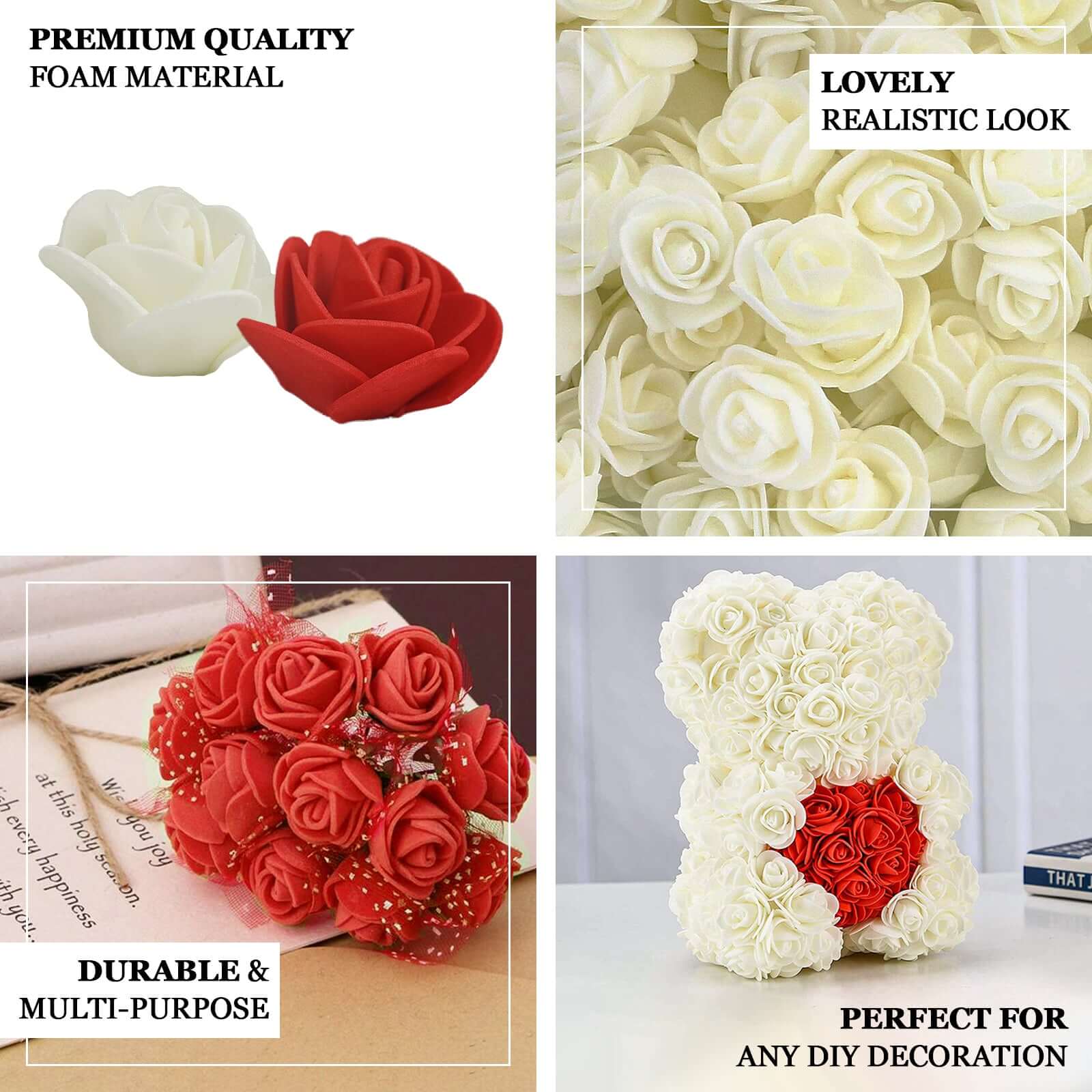 48 Roses 1 Gold Real Touch Artificial DIY Foam Rose Flowers With Stem, Craft Rose Buds