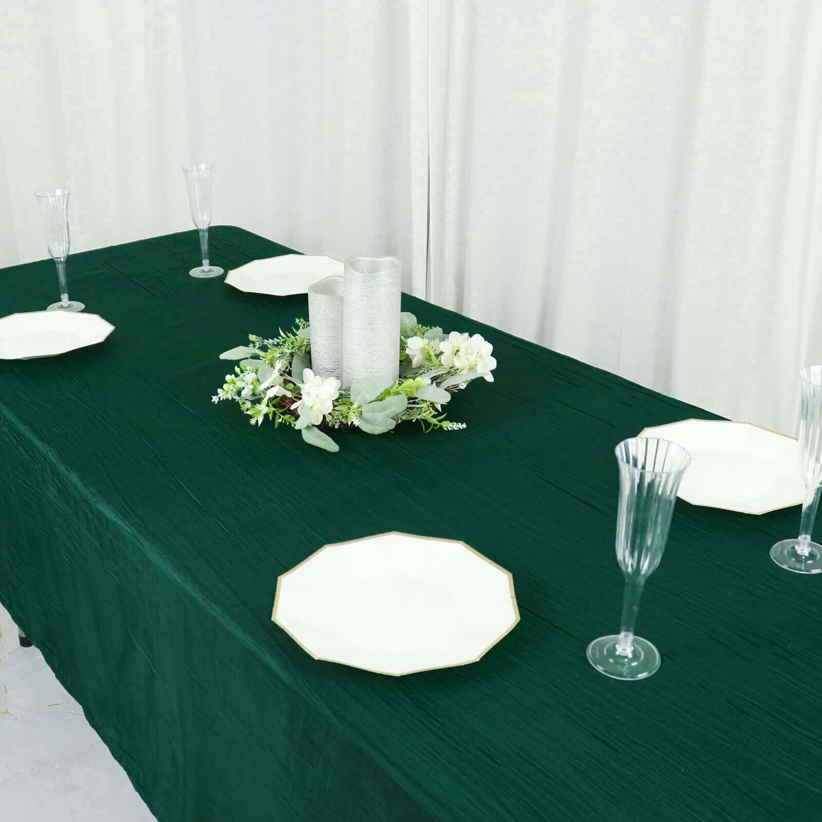 Taffeta 60x102 Rectangle Tablecloth Hunter Emerald Green - Accordion Crinkle Table Cover