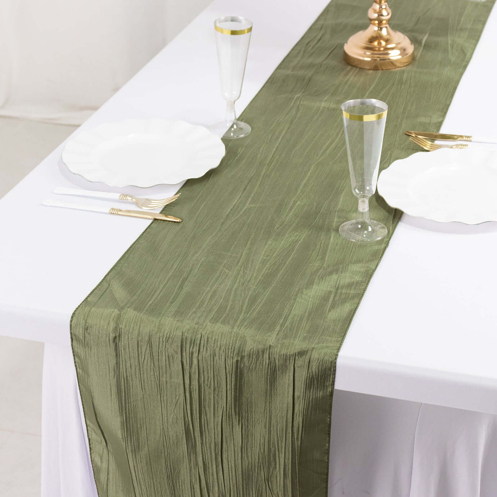 Taffeta 12x108 Table Runner Dusty Sage Green - Accordion Crinkle Design