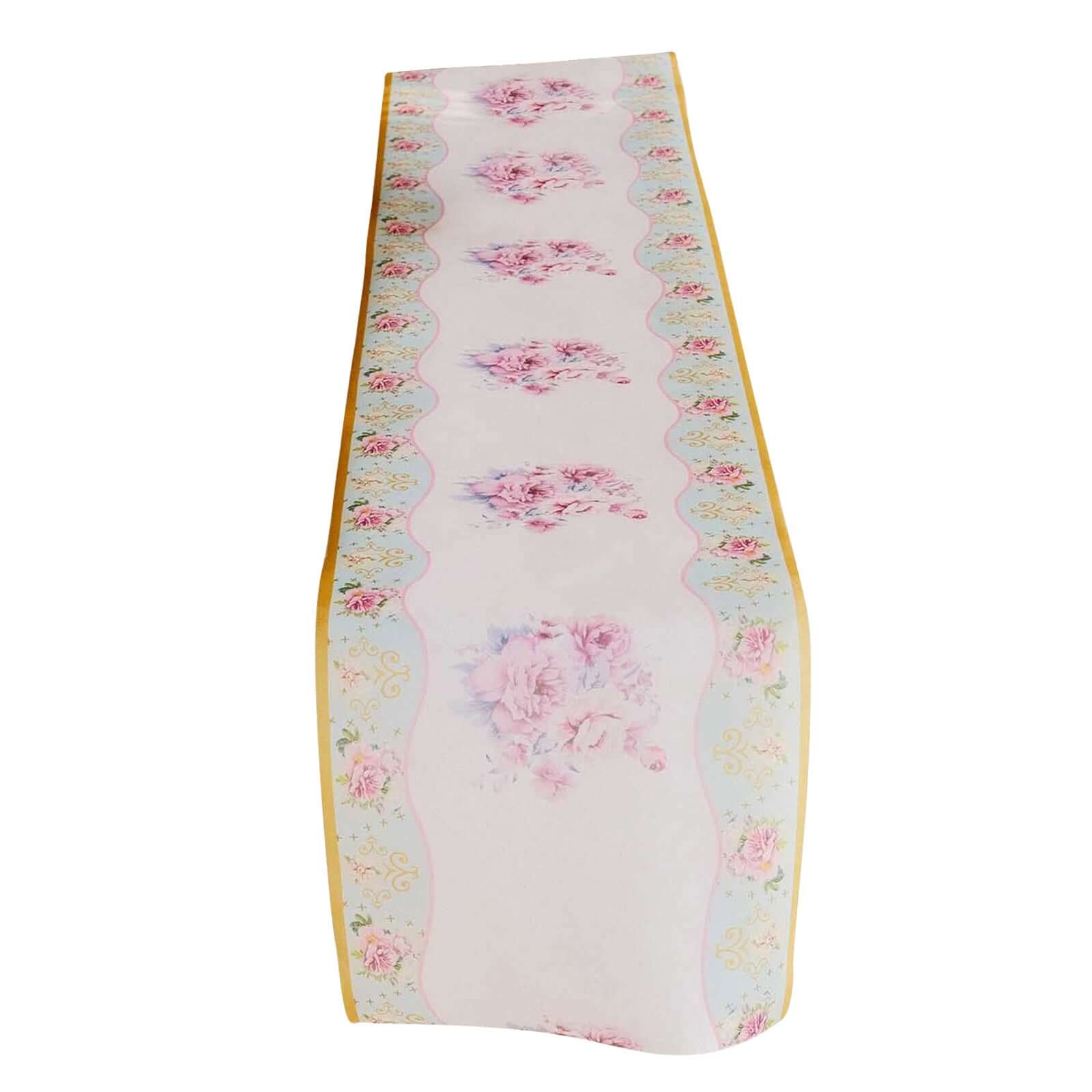 Disposable Table Runner 11x108 White with Pink Peony Floral Print - Non-woven Stylish Spring Summer Dining Decor