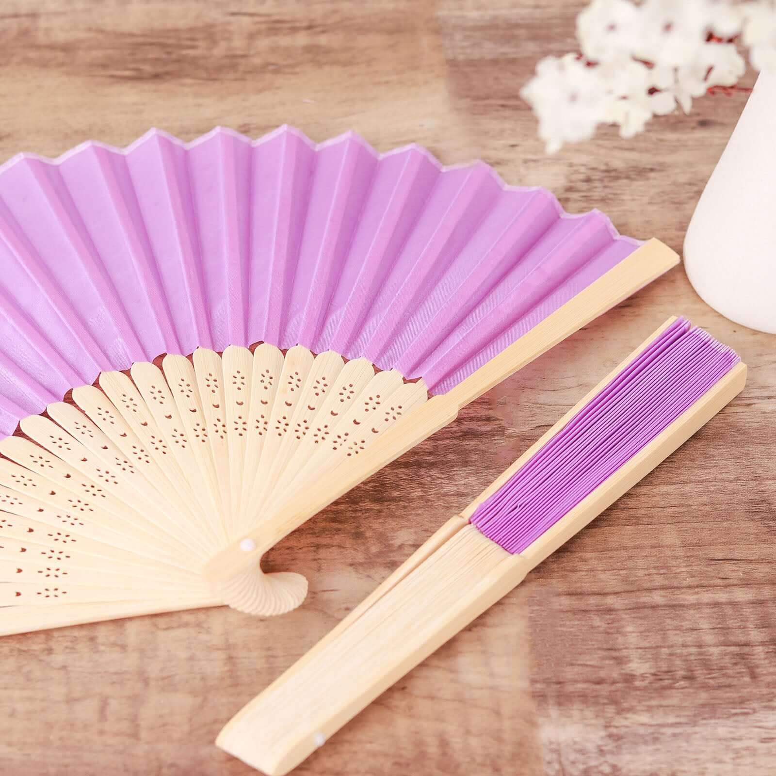 5 Pack Lavender Lilac Asian Silk Folding Fans Party Favors, Oriental Folding Fan Favors