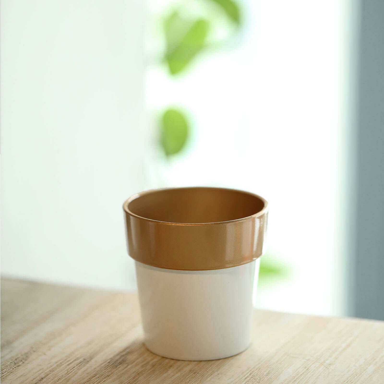 3-Pack Flower Plant Pots Small Design White with Gold Rim - Plastic Indoor Decorative Planters 3