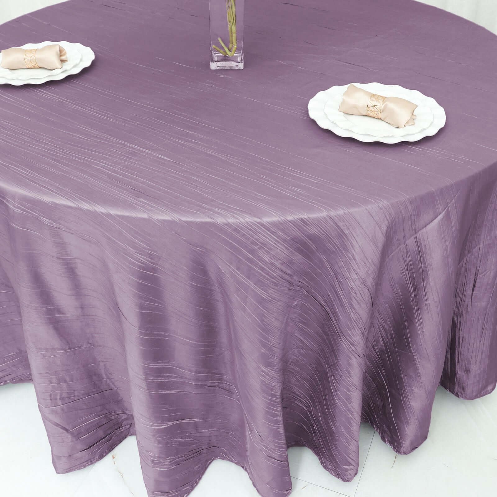 Taffeta 120 Round Tablecloth Violet Amethyst - Seamless Accordion Crinkle Table Cover