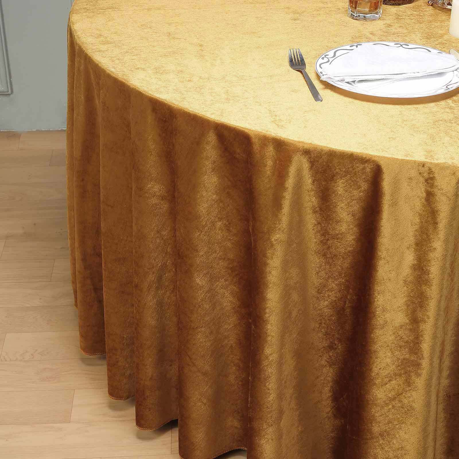 Premium Velvet 120 Round Tablecloth Gold - Reusable Soft & Seamless Table Cover for Upscale Events