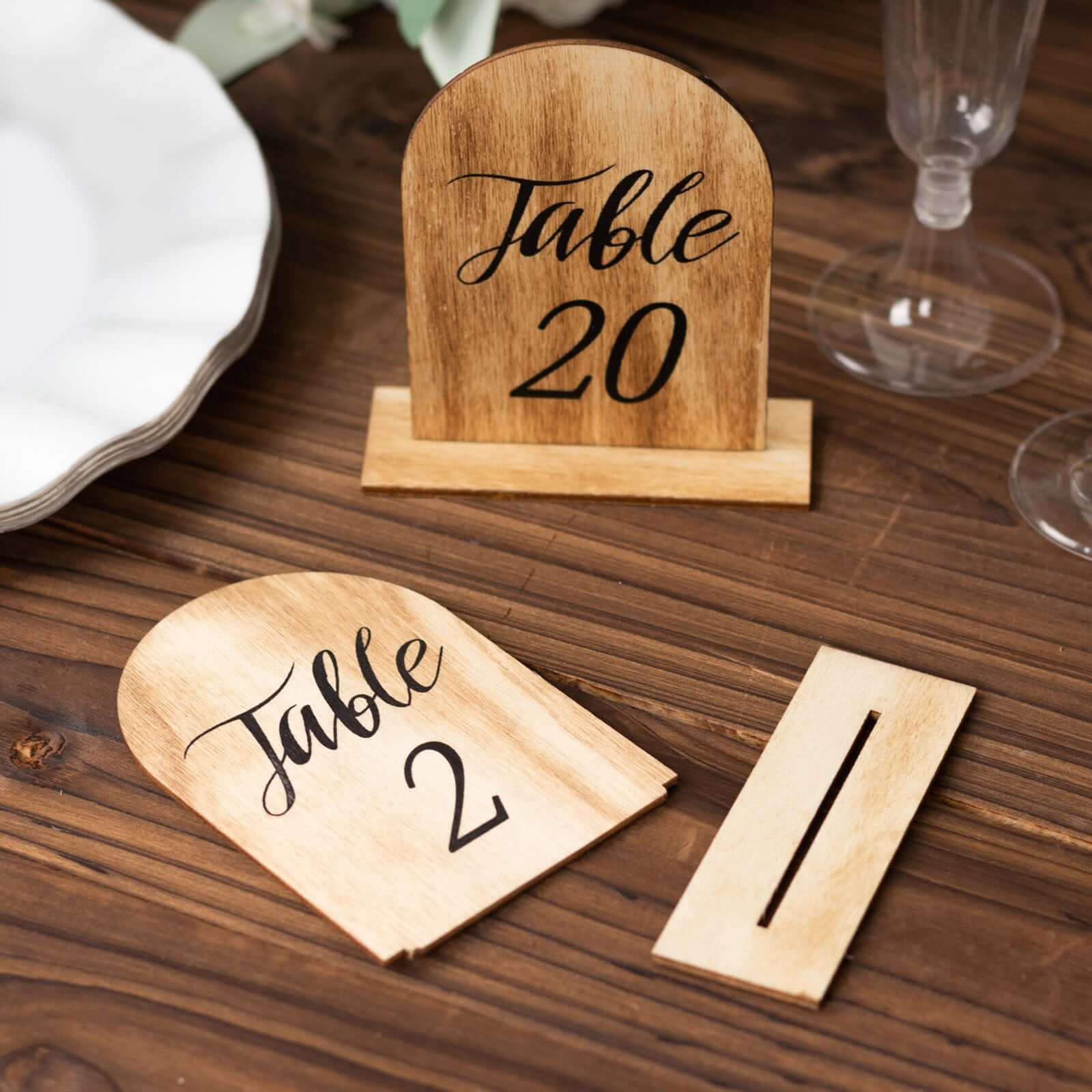 20-Pack Natural Wooden Table Numbers 1-20 Rustic Arch Design with Removable Base - Ideal for Banquets and Receptions 4.5