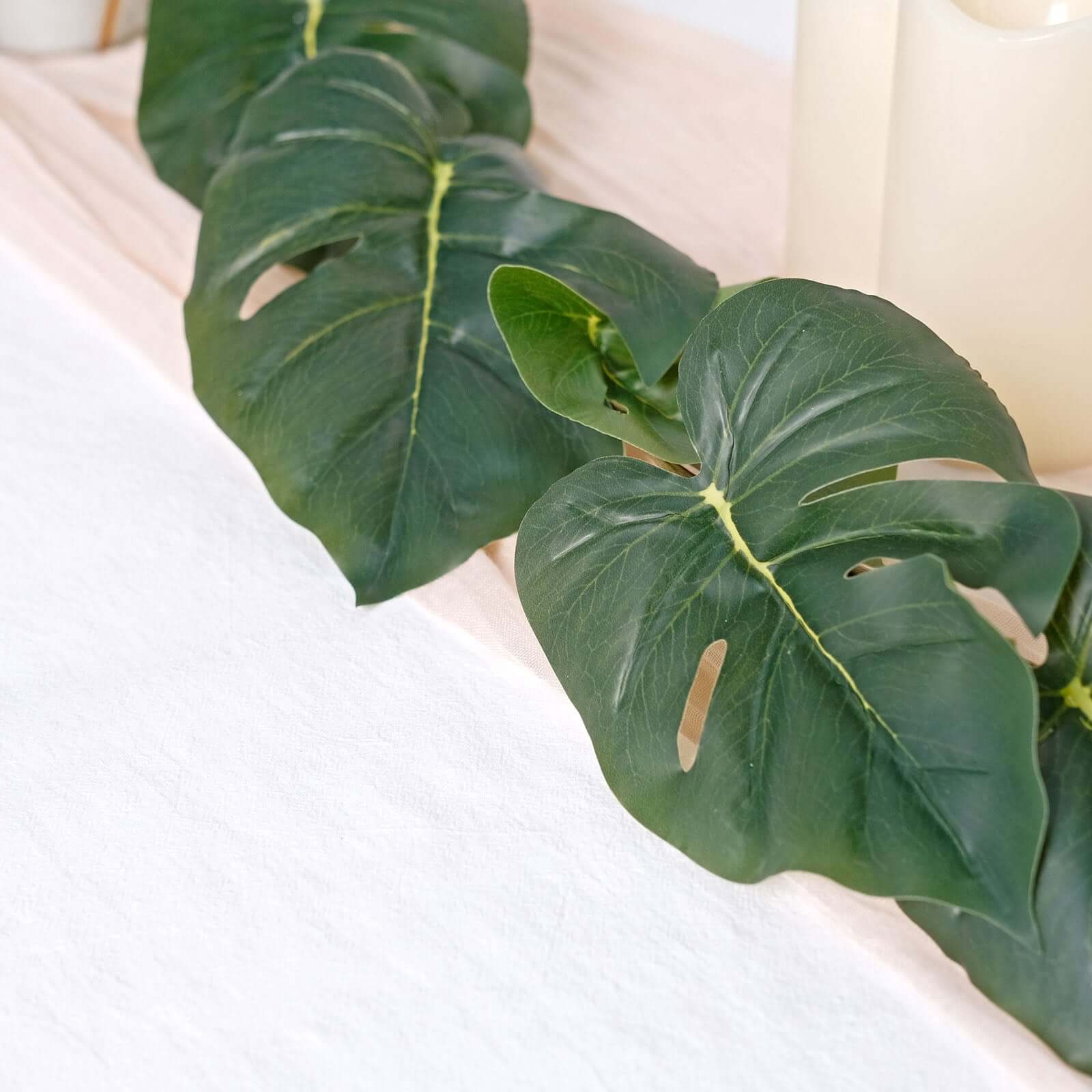 6ft Light Green Artificial Monstera Leaf Garland Plant, Tropical Vine, Flexible Faux Hanging Jungle Safari Greenery