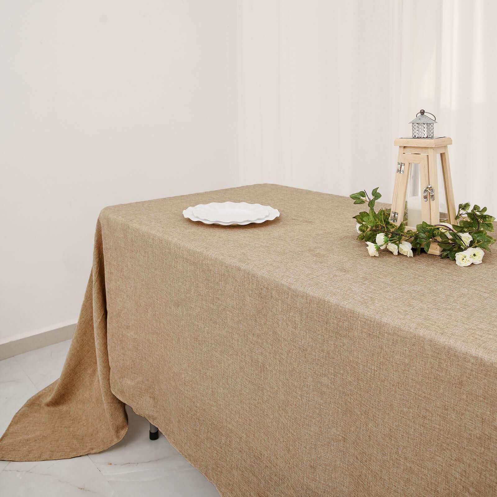 Faux Burlap Jute 60x102 Rectangle Tablecloth Natural - Rustic Event Table Linen