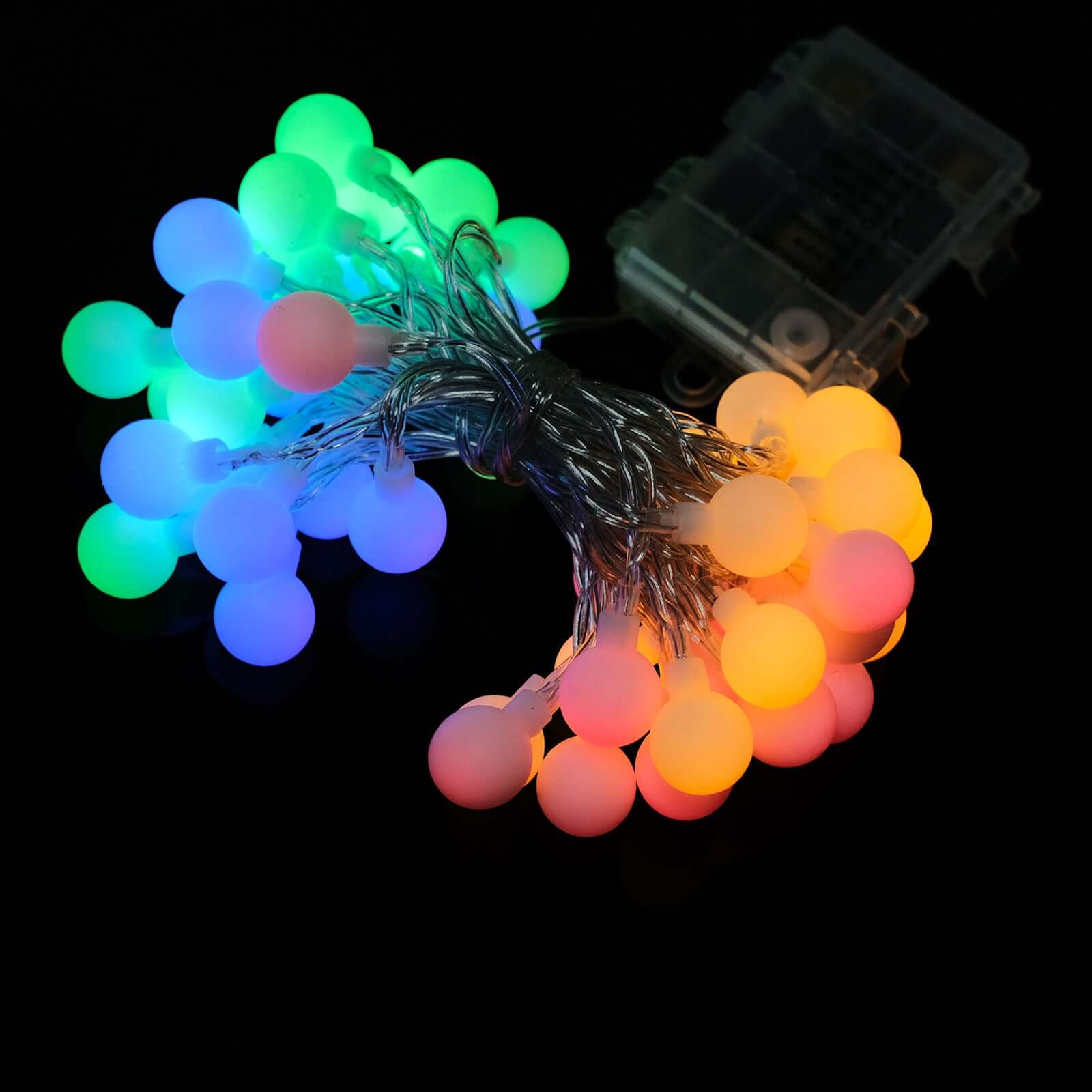 16ft Colorful Frosted 50 LED Bulb Battery Operated Fairy String Lights, Remote Included