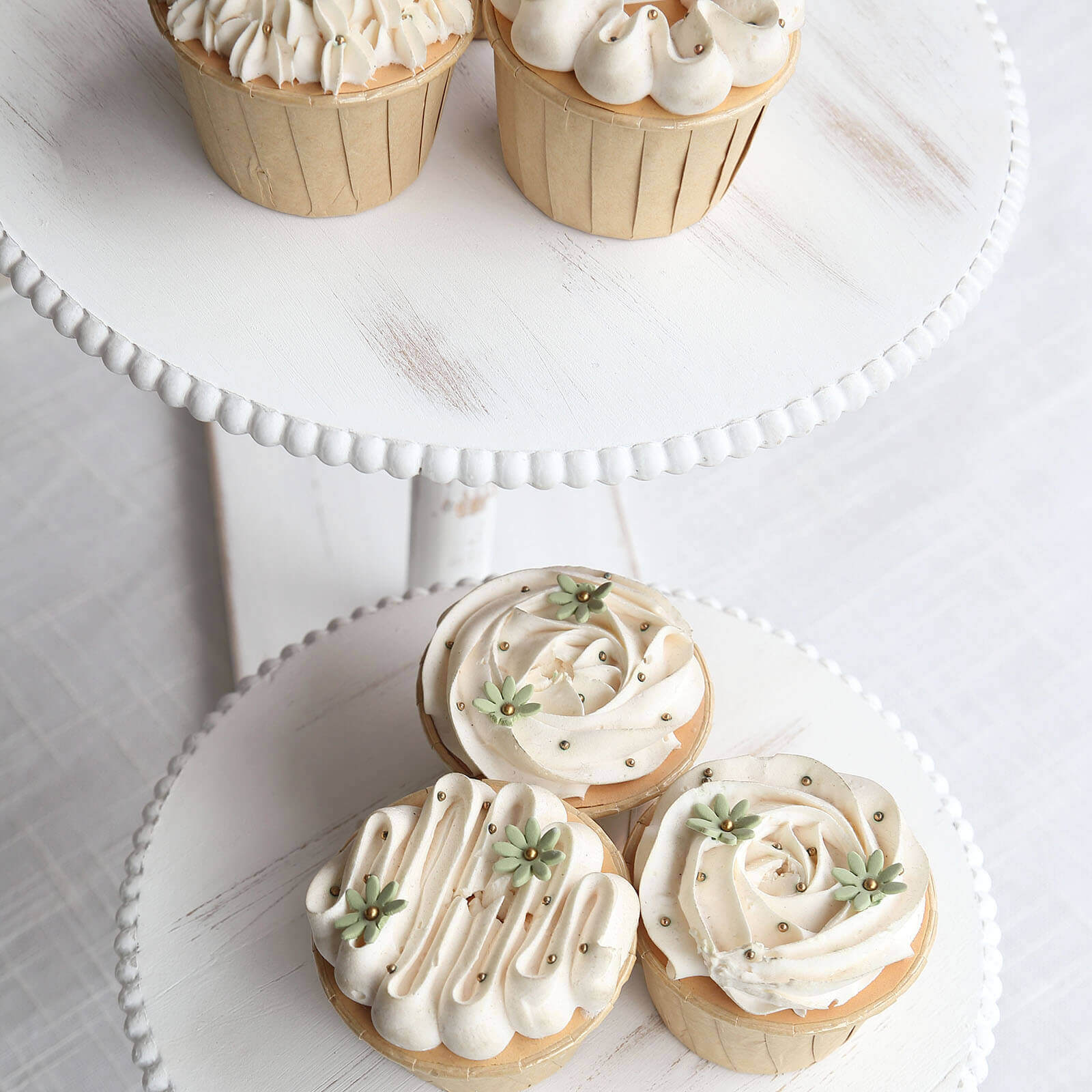 3-Tier Wooden Cake Stand Whitewash with Round Beaded Rim Trays - Rustic Cupcake Tower Dessert Display 24x16