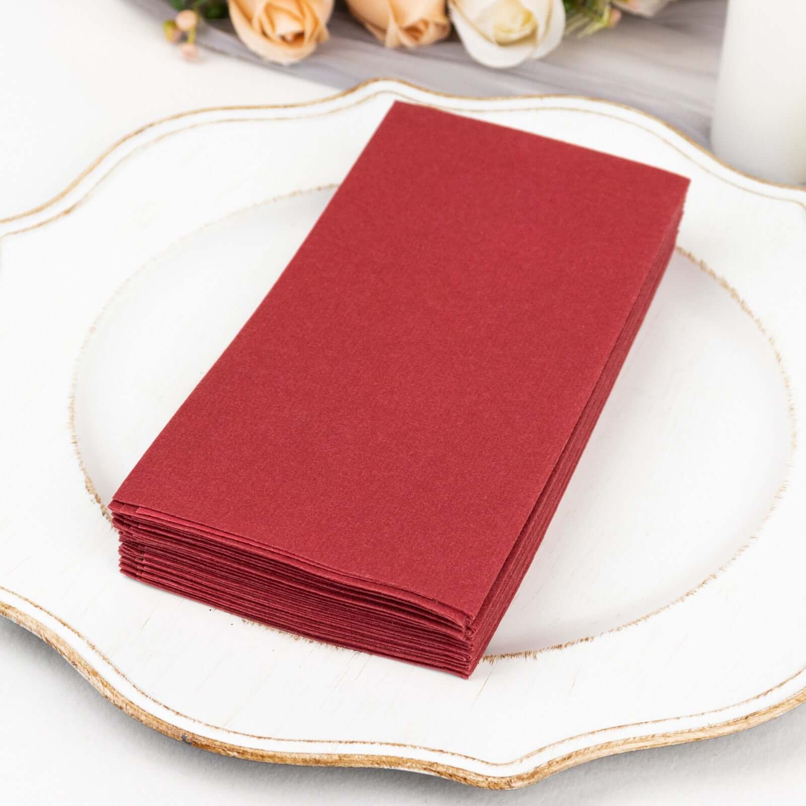 20-Pack Paper Linen-Like Napkins Burgundy - Disposable Hygienic Airlaid Guest Towels 8.5x4