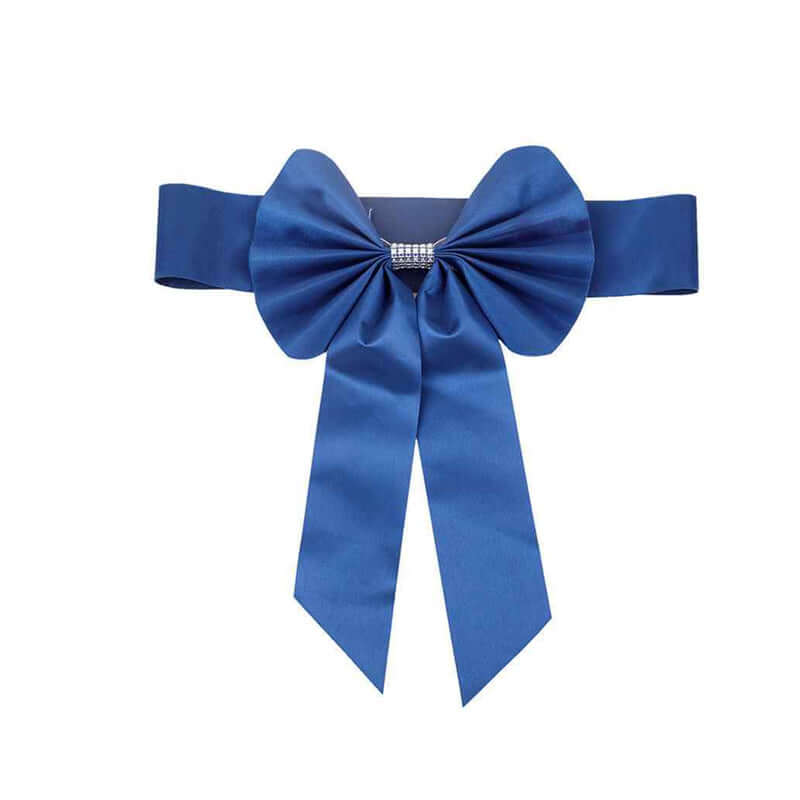 5 Pack Satin Faux Leather Chair Sashes Royal Blue - Durable Double Sided Pre-tied Bow Tie Chair Bands with Diamond Rhinestone Buckles