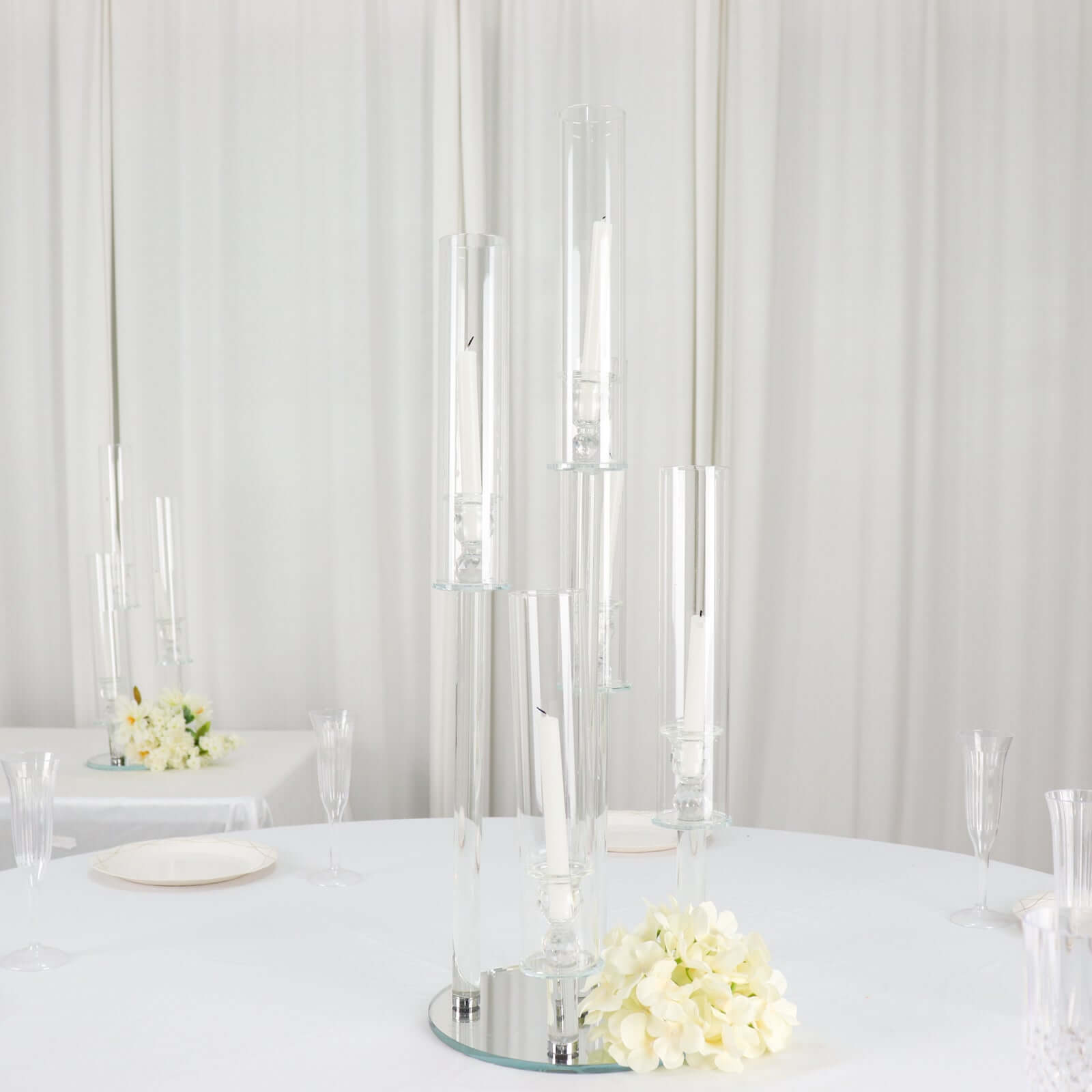 5-Arm Round Crystal Glass Candelabra Clear Taper Design - Chic Candle Holder Table Centerpiece for Weddings & Events 32