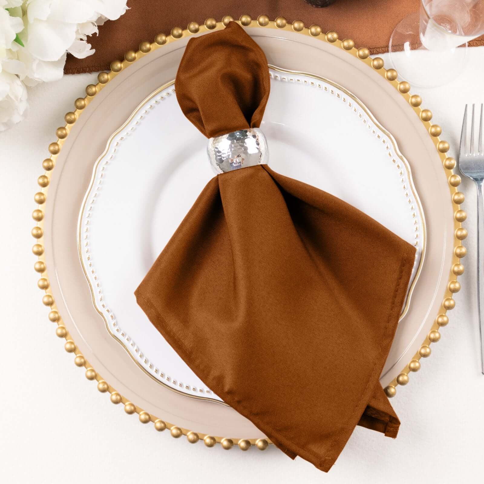 5 Pack Polyester 20x20 Napkins Cinnamon Brown - Wrinkle Resistant & Easy Care Cloth Napkins