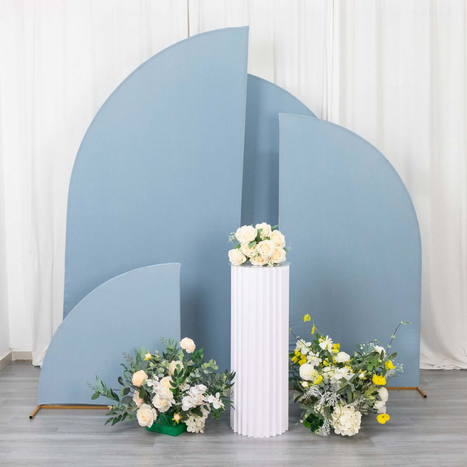 Set of 4 Matte Dusty Blue Spandex Half Moon Chiara Backdrop Stand Covers, Custom Fitted Wedding Arch Covers - 2.5ft,5ft,6ft,7ft