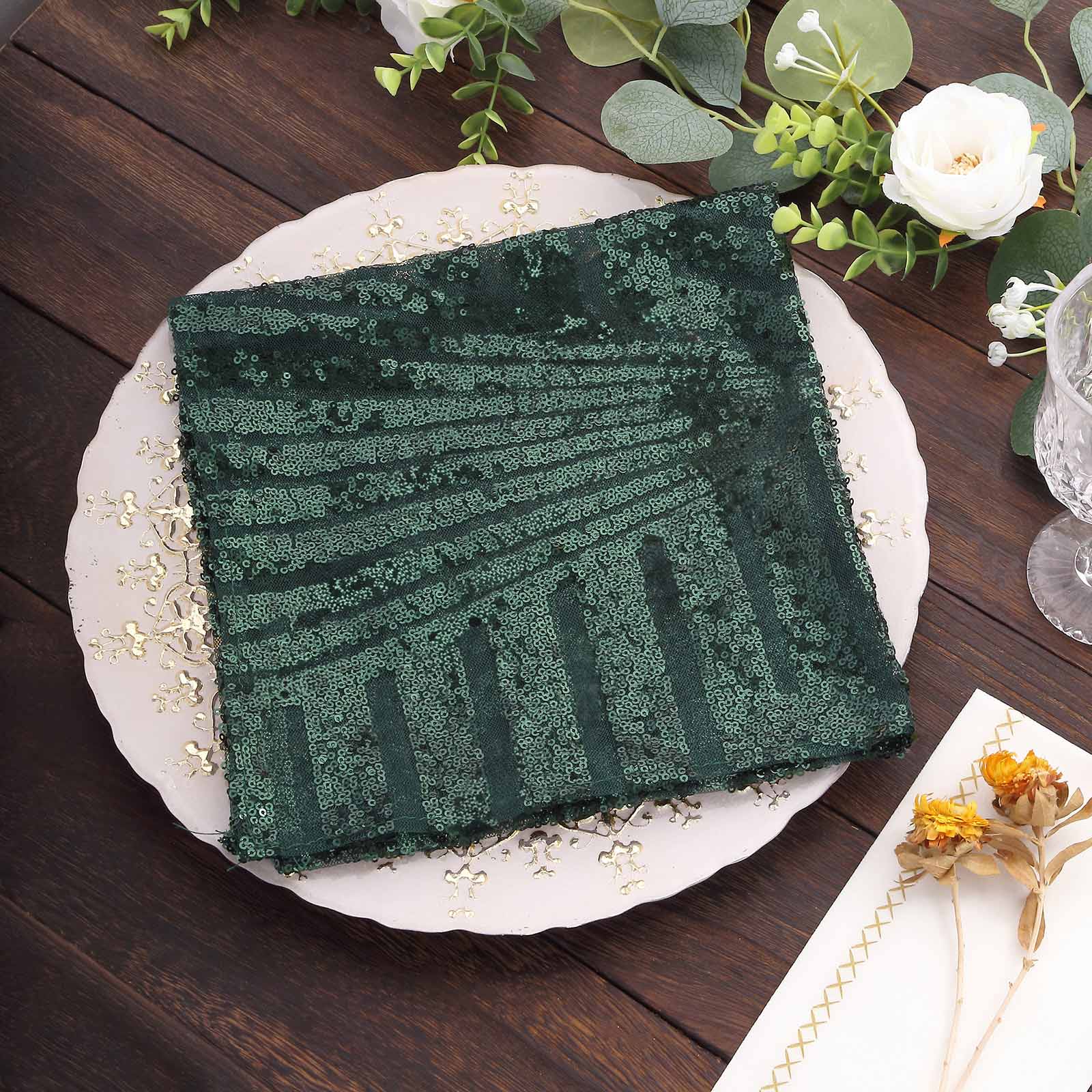 Sequin Napkins 20x20 Hunter Emerald Green - Diamond Pattern Reusable Napkin