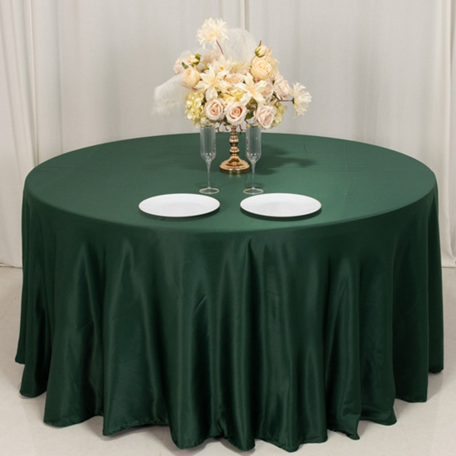 Lamour Satin 120 Round Tablecloth Hunter Emerald - Seamless Table Cover with Soft Tempered Sheen