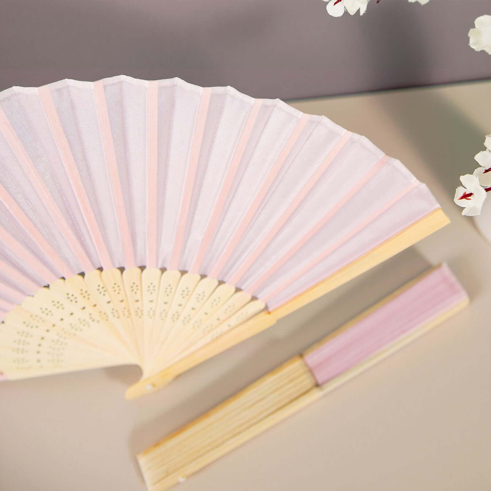 5 Pack Blush Asian Silk Folding Fans Party Favors, Oriental Folding Fan Favors