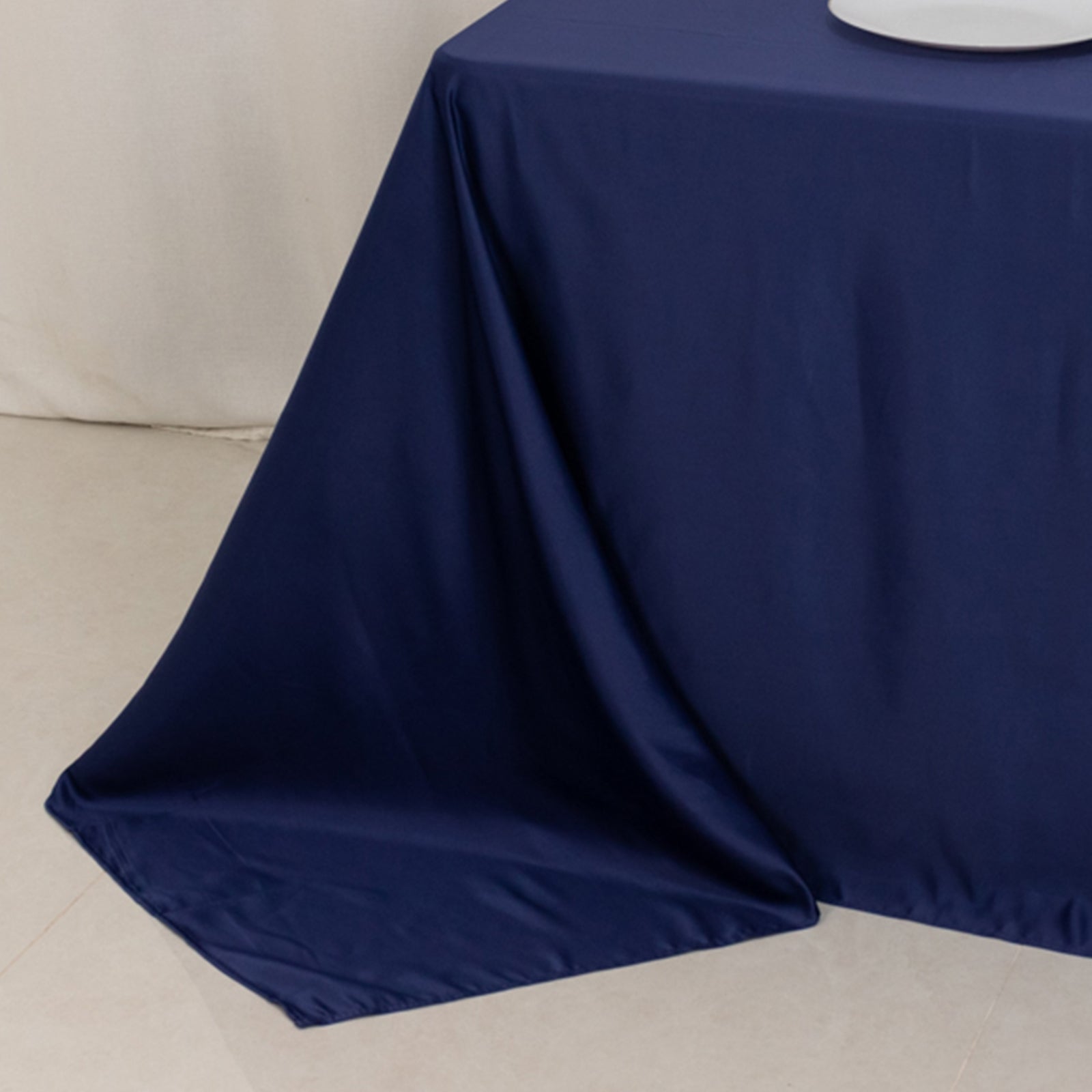 Lamour Satin 90x132 Rectangle Tablecloth Navy Blue - Soft & Silk-Like Seamless Table Cover