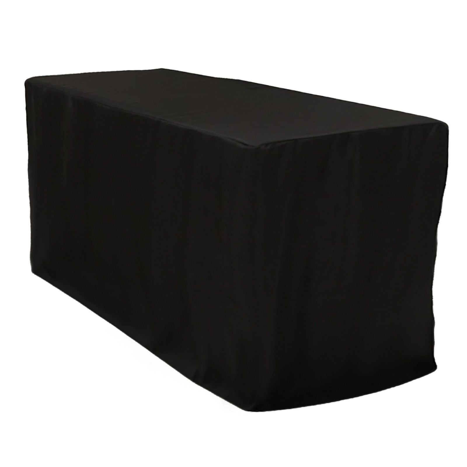 Fitted Polyester 72x24x42 Rectangle Tablecloth Black - Secure Fit for Elevated Tables