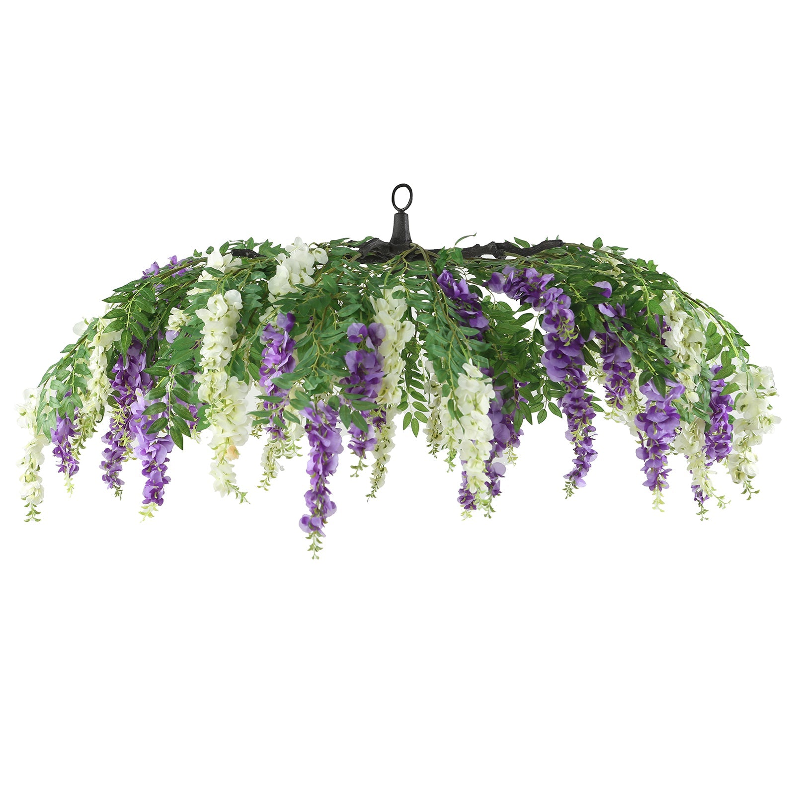 55 Cream Purple Artificial Silk Wisteria Vine Round Hanging Canopy, Draping Garland Flower Chandelier With Interchangeable Branches