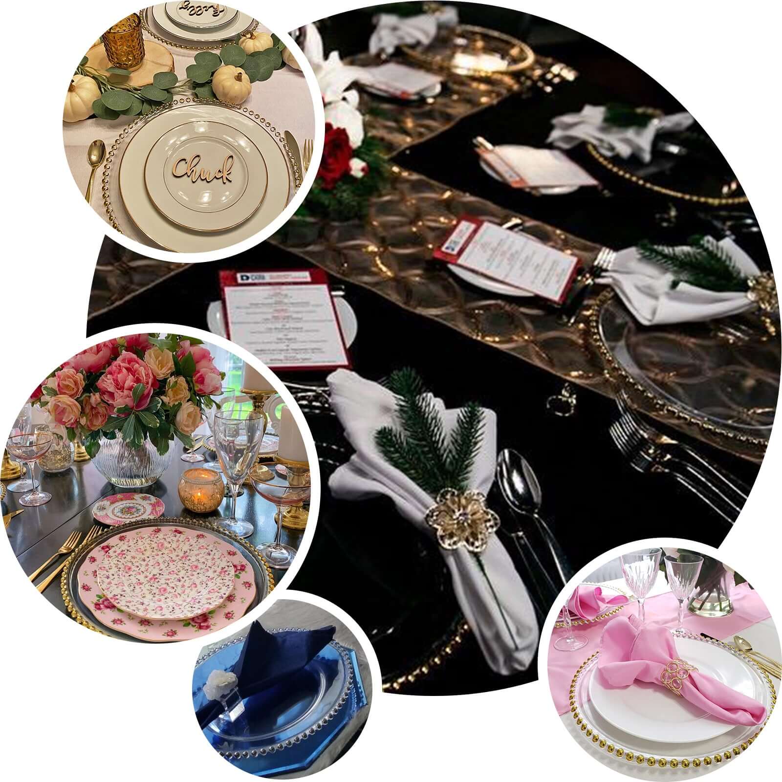 6-Pack Acrylic Round Charger Plates 13 in Clear with Silver Beaded Rim, Decorative Dinner Party Serving Plates