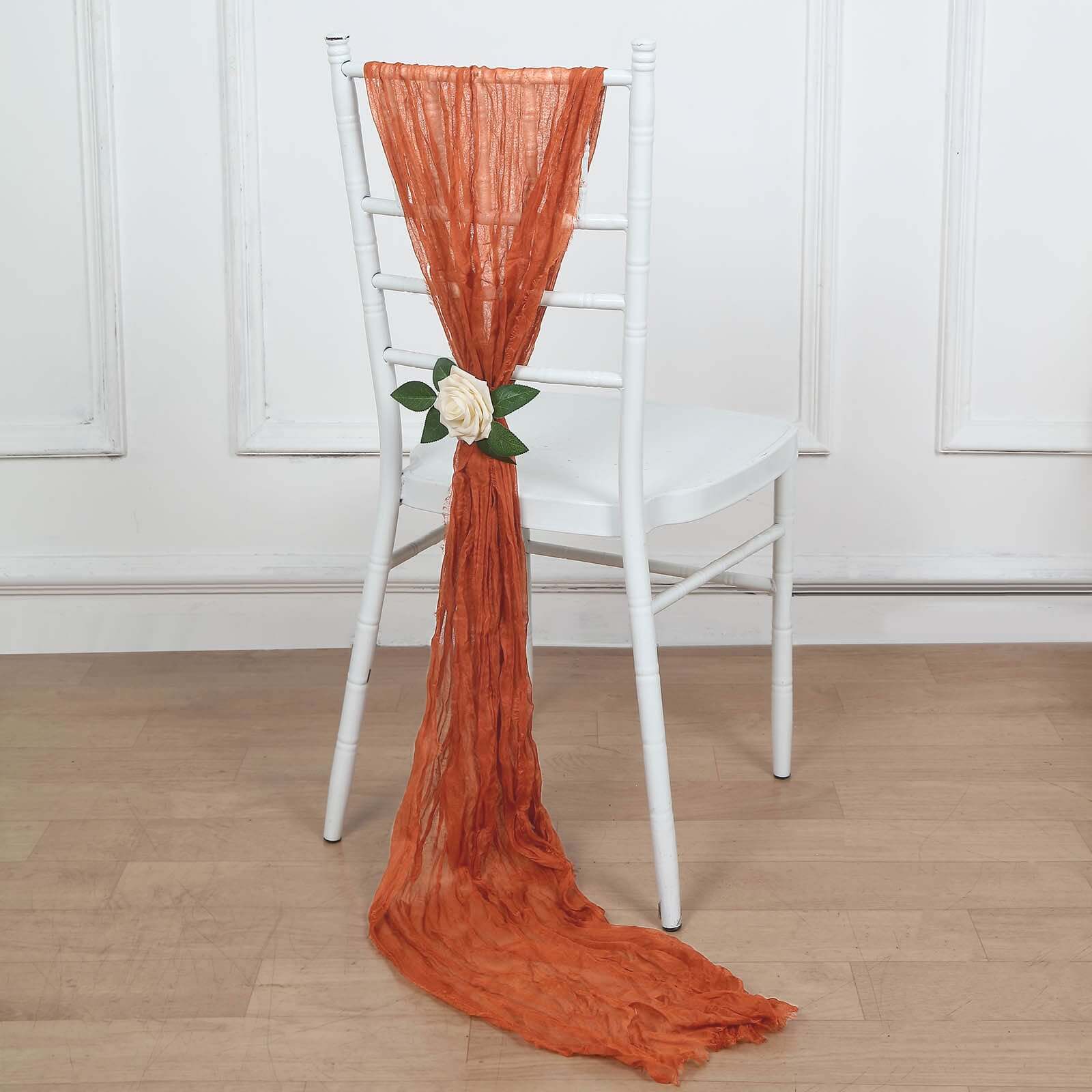 5 Pack Cheesecloth Gauze 16x88 Chair Sashes Terracotta (Rust) - Boho Chair Decorations