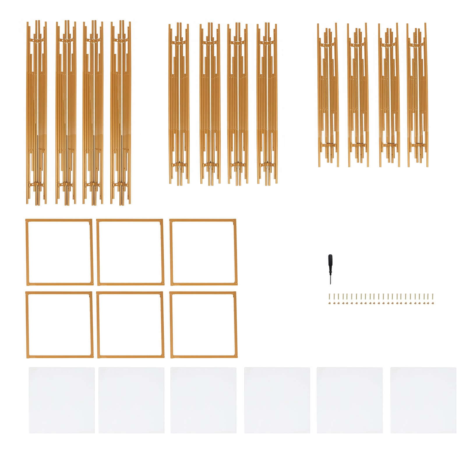 Set of 3 Wedding Pedestal Stands Square Acrylic Plate Design Gold - Metal Flower Display Plinths 26,30,34