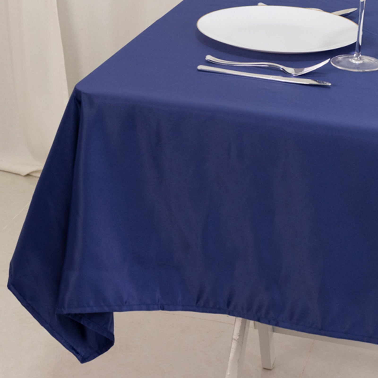 Lamour Satin 54x54 Table Overlay Square Tablecloth Navy Blue - Durable & Silk-Like Table Cover