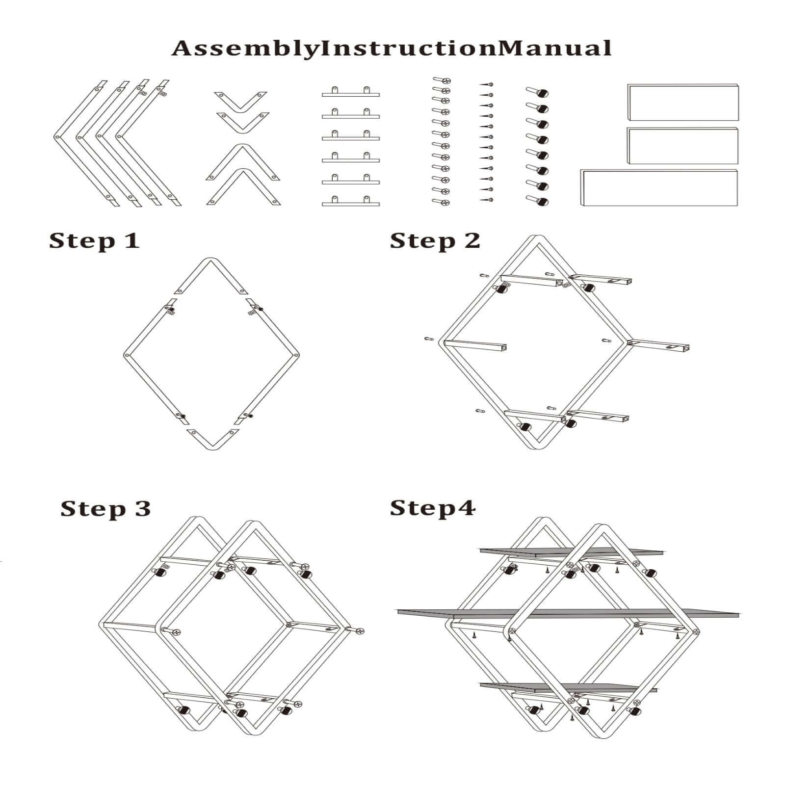 31 Geometric Diamond Shaped 3-Tier Gold Metal Dessert Cupcake Stand Rack, Wall Hanging Display Shelf Display, Book Shelf With White Wood Panels