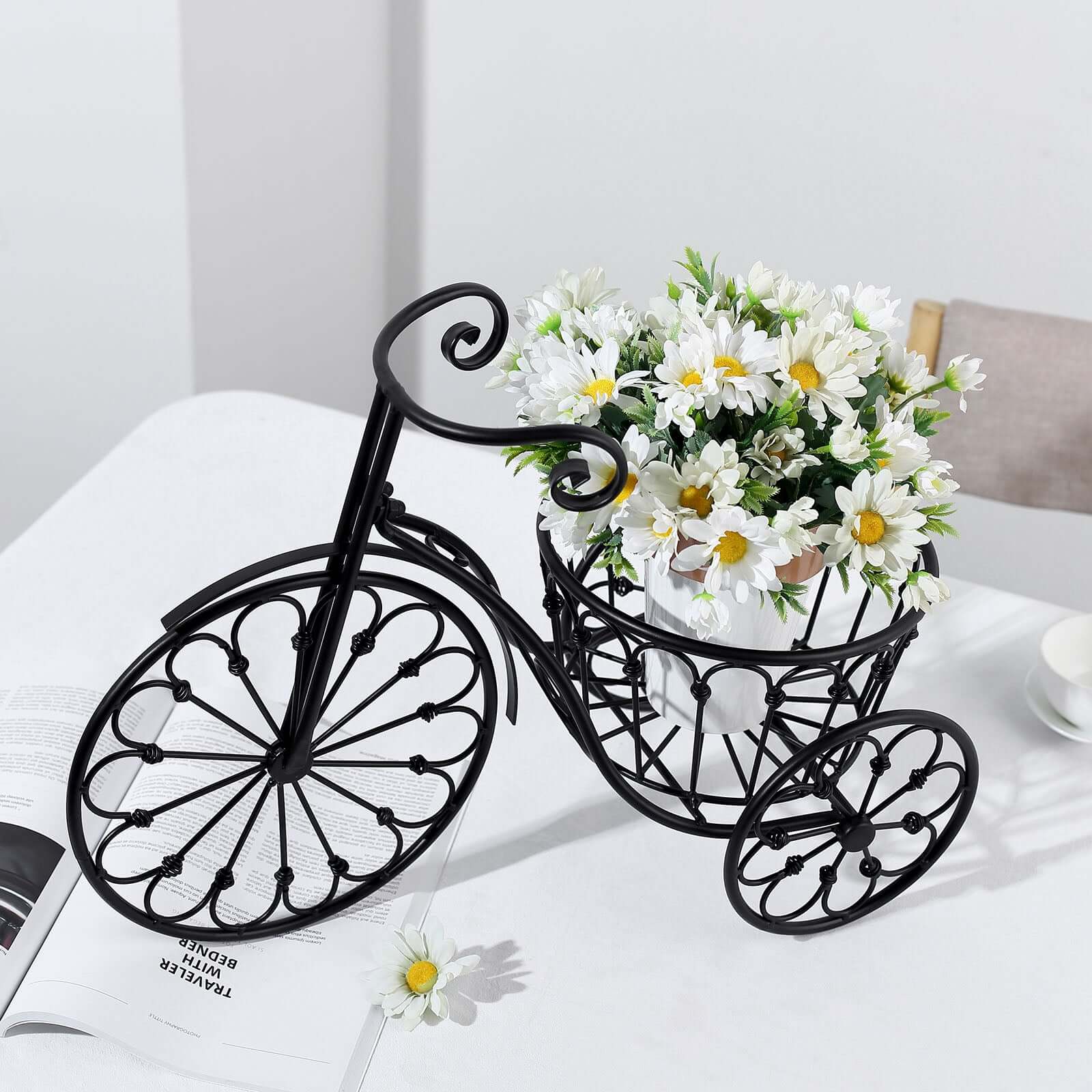 Tricycle Planter Basket Black Decorative Design - Metal Indoor/Outdoor Plant Stand 22