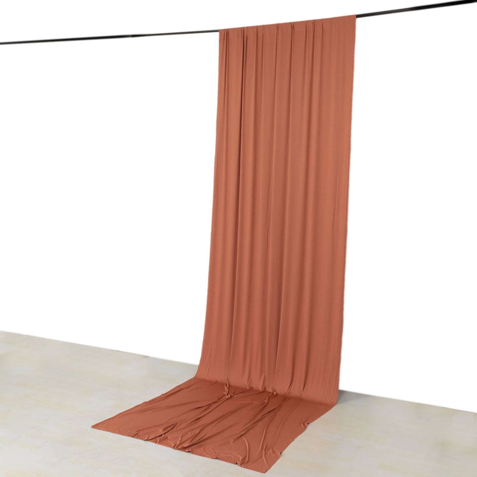 Terracotta (Rust) 4-Way Stretch Spandex Event Curtain Drapes, Wrinkle Free Backdrop Event Panel with Rod Pockets - 5ftx14ft