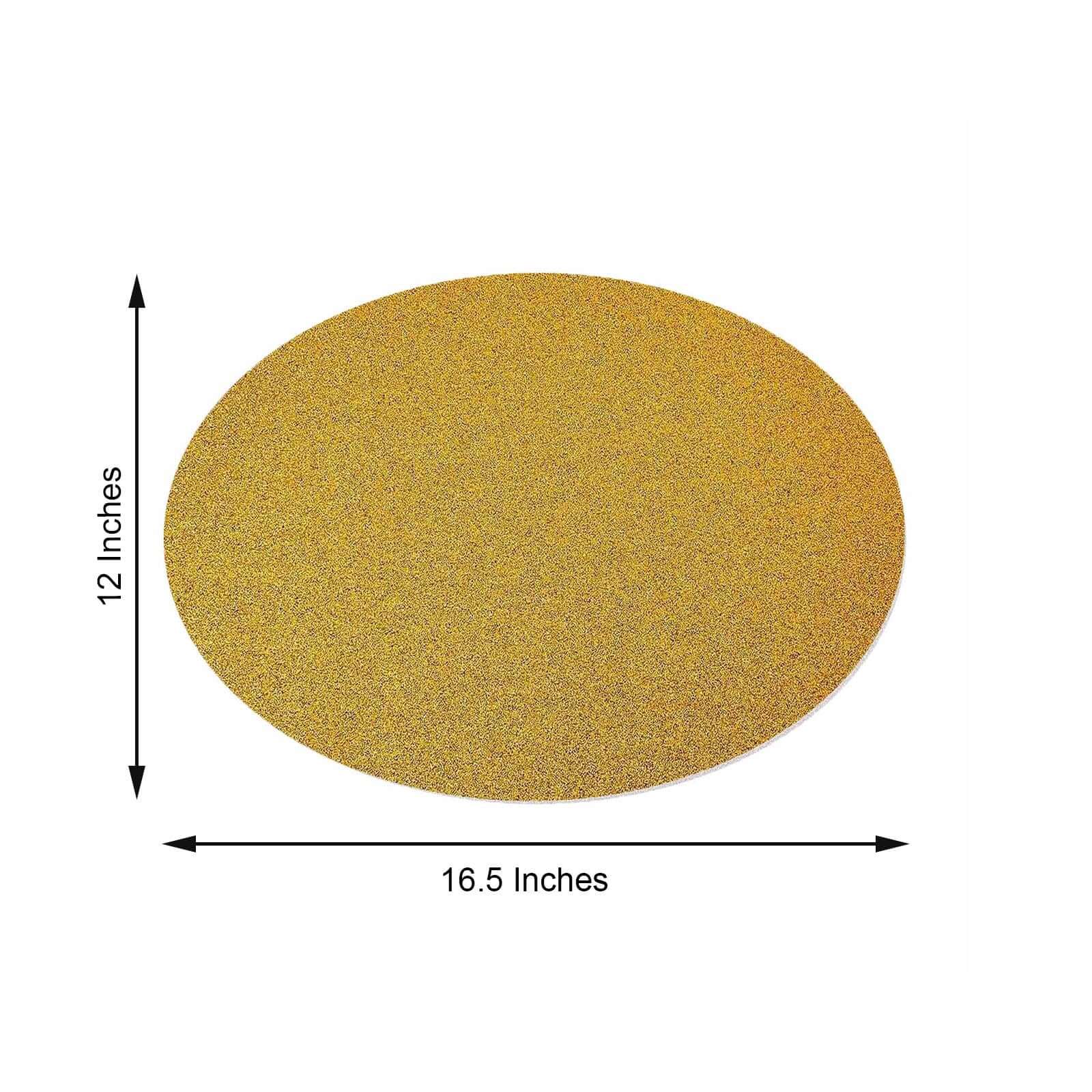 6-Pack Placemats Glitter Design Gold Sparkle Oval - Non-Slip Decorative Table Mats for Dining 12x18