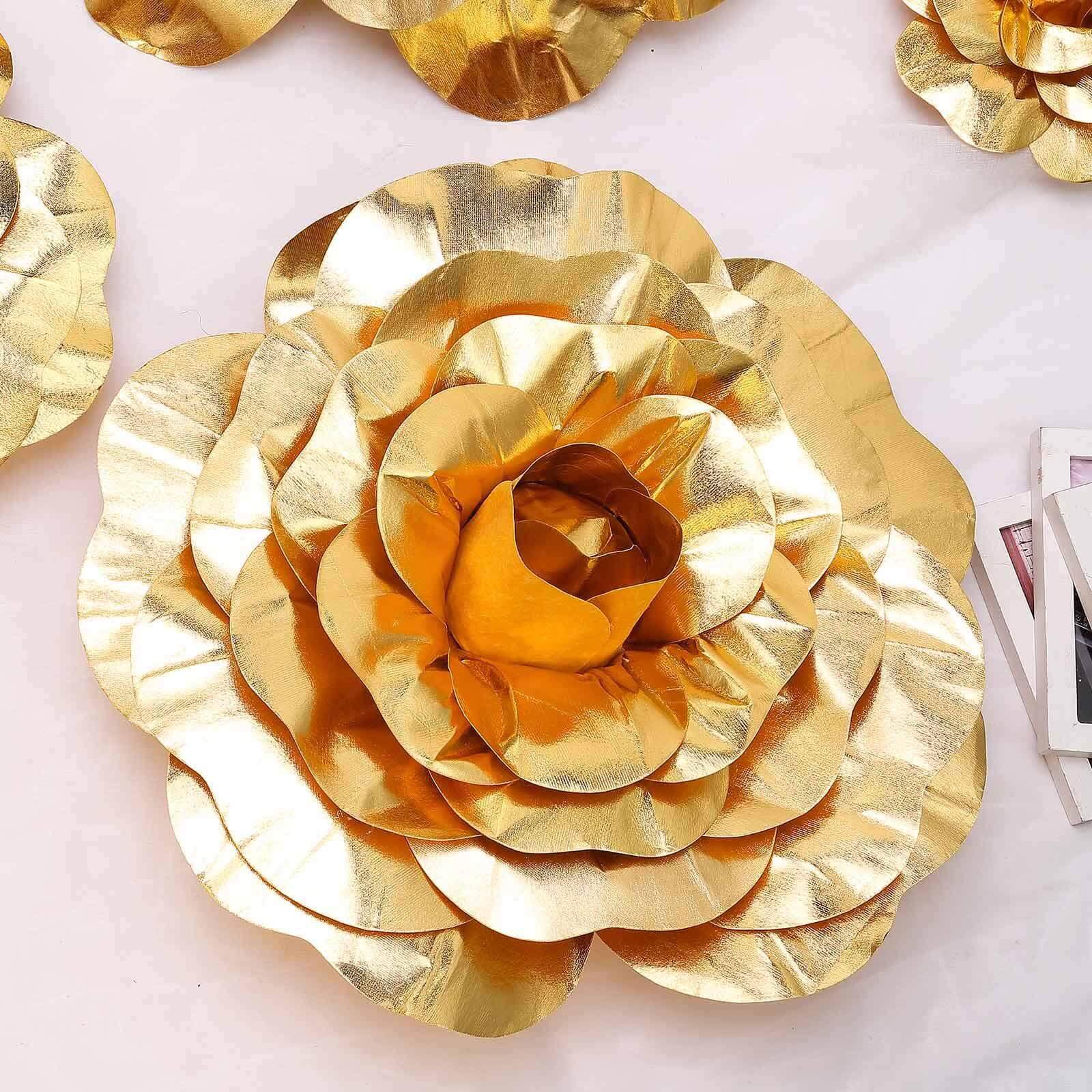 2 Pack 20 Large Metallic Gold Real Touch Artificial Foam DIY Craft Roses