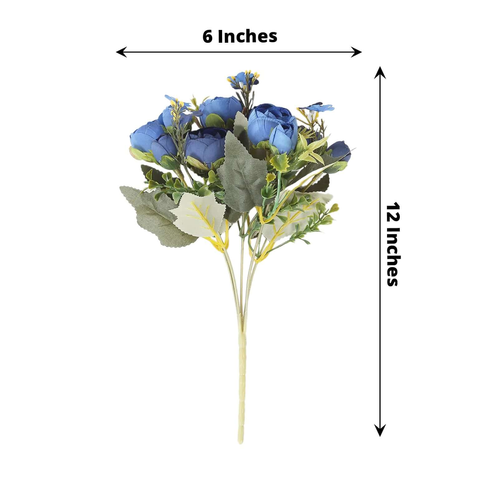 4 Pack 12 Artificial Navy Blue Ranunculus Silk Flower Bridal Bouquets, Faux Buttercup Floral Arrangement