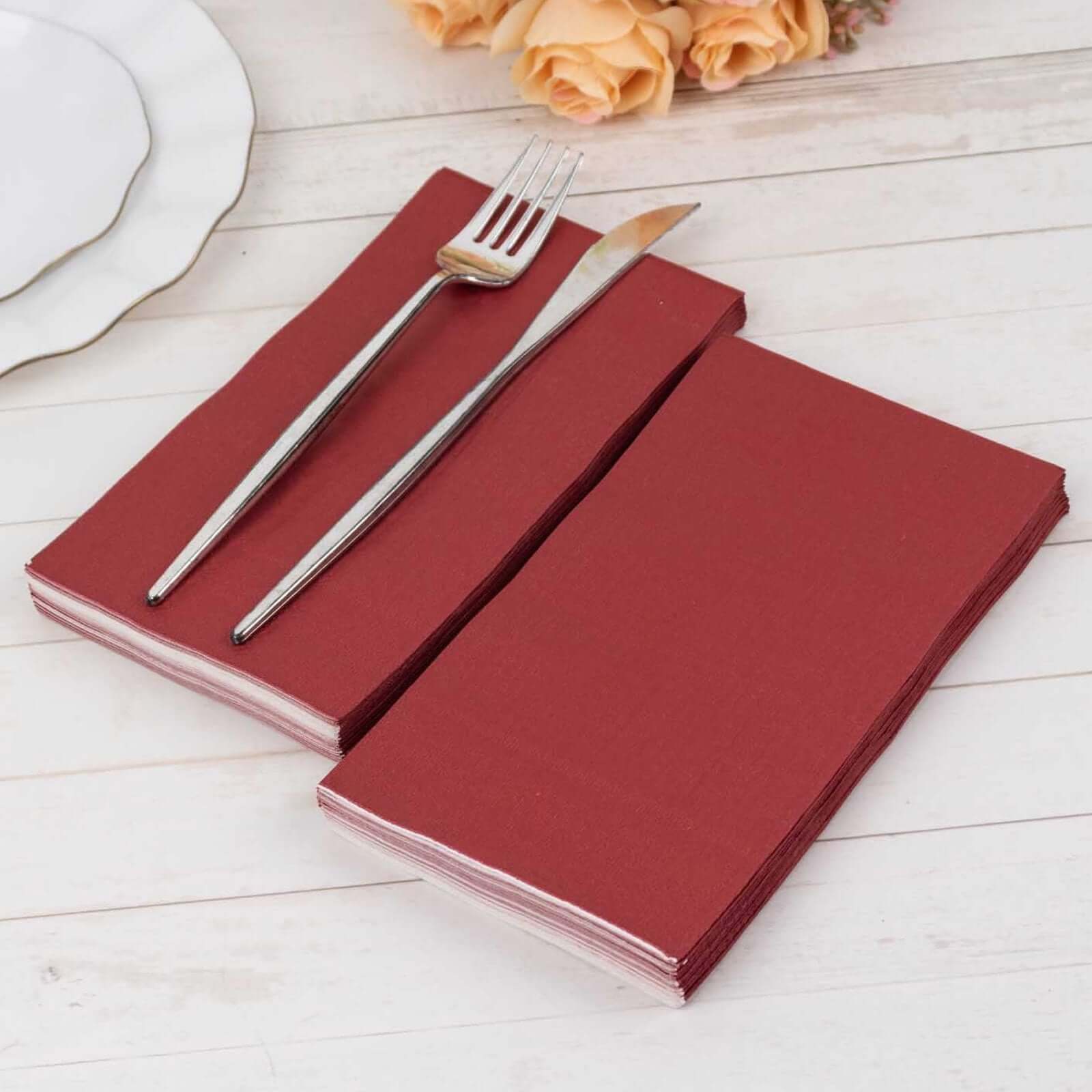 50-Pack Paper Napkins Soft Burgundy - Disposable 2-Ply Cocktail and Beverage Napkins for Weddings