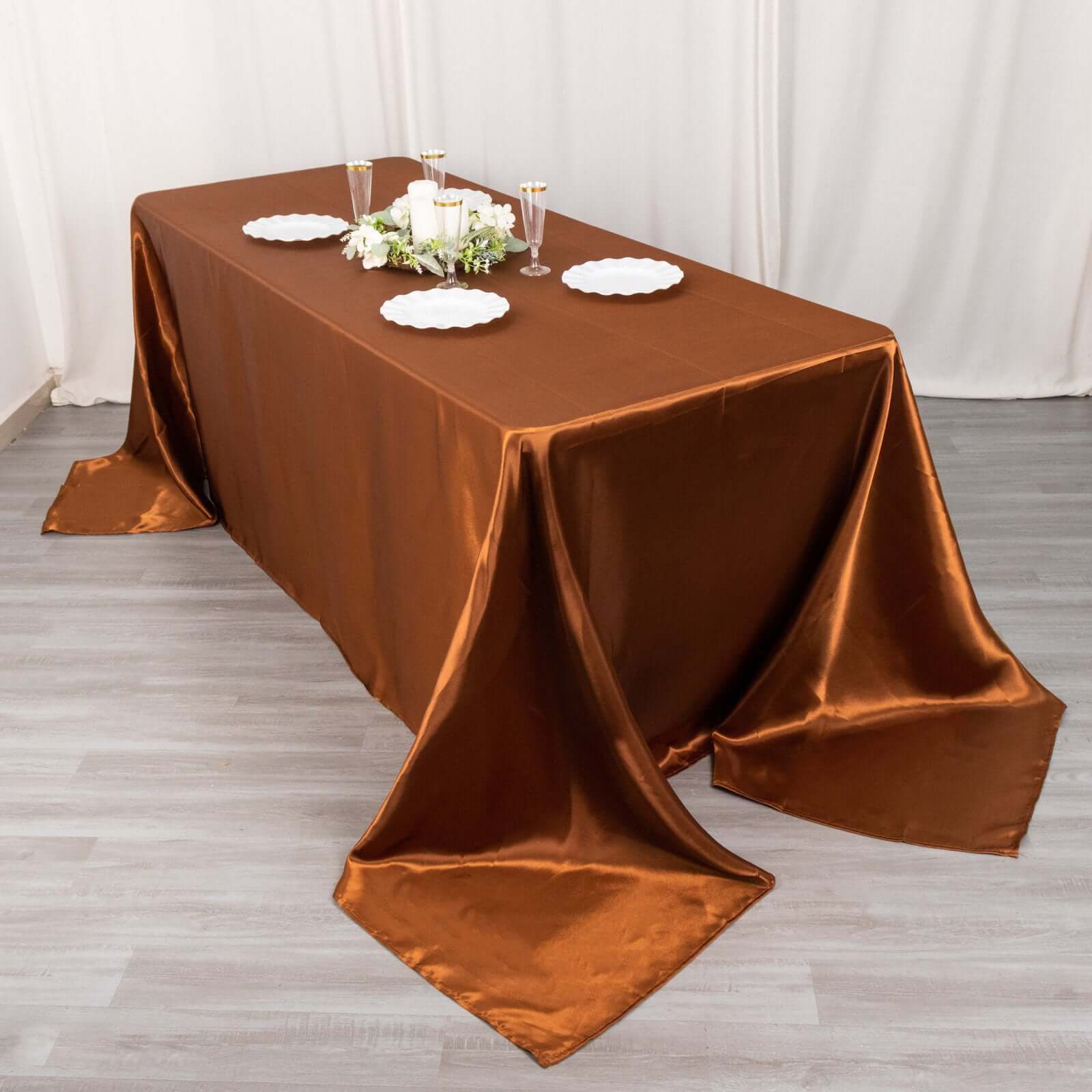 Satin Rectangular 90x132 Tablecloth Cinnamon Brown Satin - Seamless Table Cover