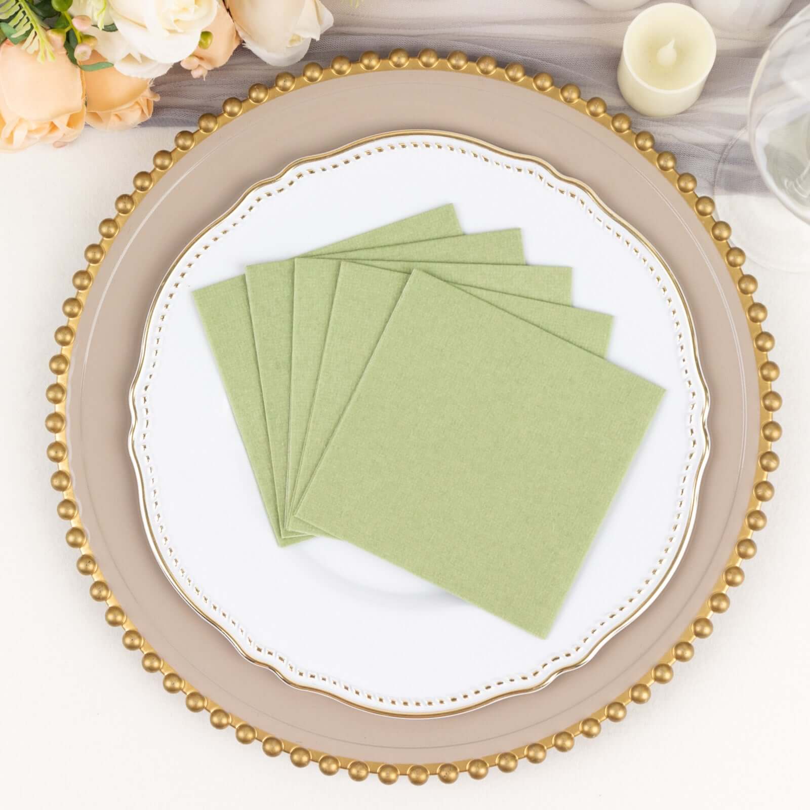 20-Pack Paper Linen-Like Cocktail Napkins Sage Green - Disposable 5x5 Airlaid Soft Napkins