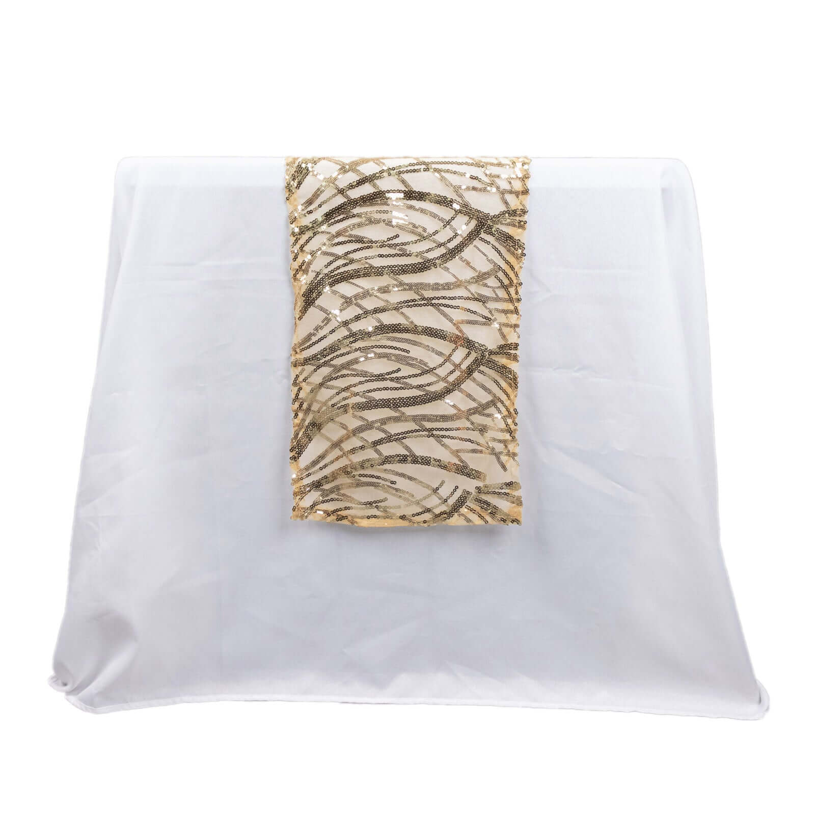 Sequin Mesh 12x108 Table Runner Champagne Stylish Wave Embroidery